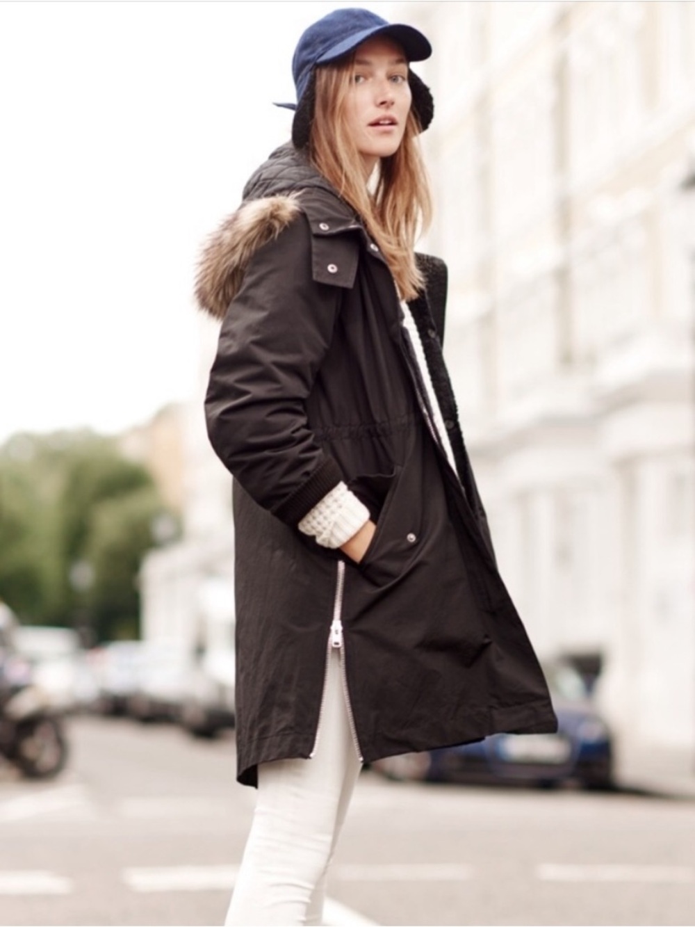 Madewell Side Zip Black Faux-Fur Hooded Field Utility Parka